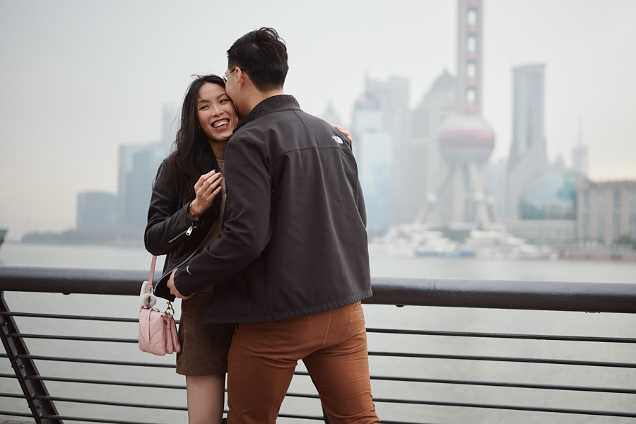 A candid photograph of Bryan and Hong Yun immediately after the proposal.